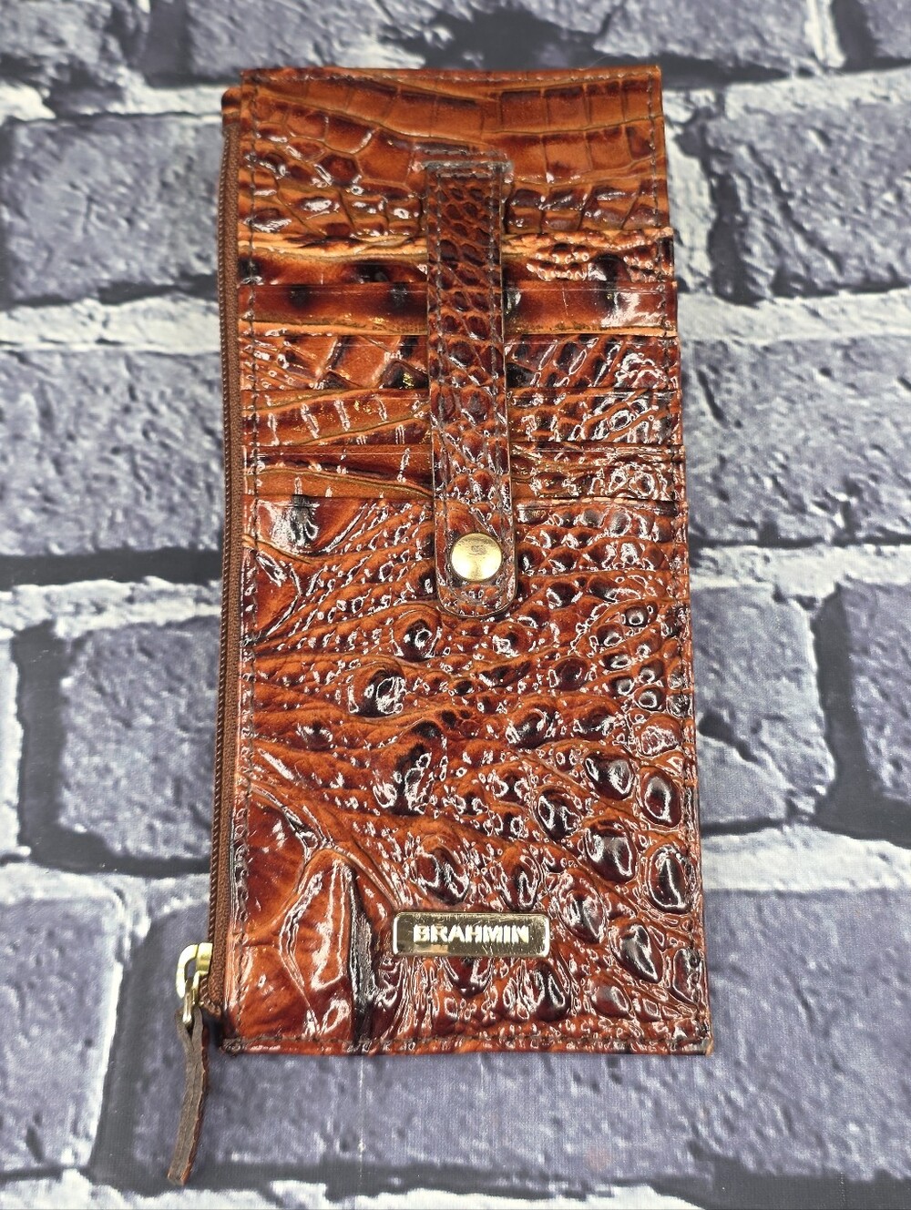 BRAHMIN Melbourne Collection Leather Credit Card Wallet - Pecan Melbourne